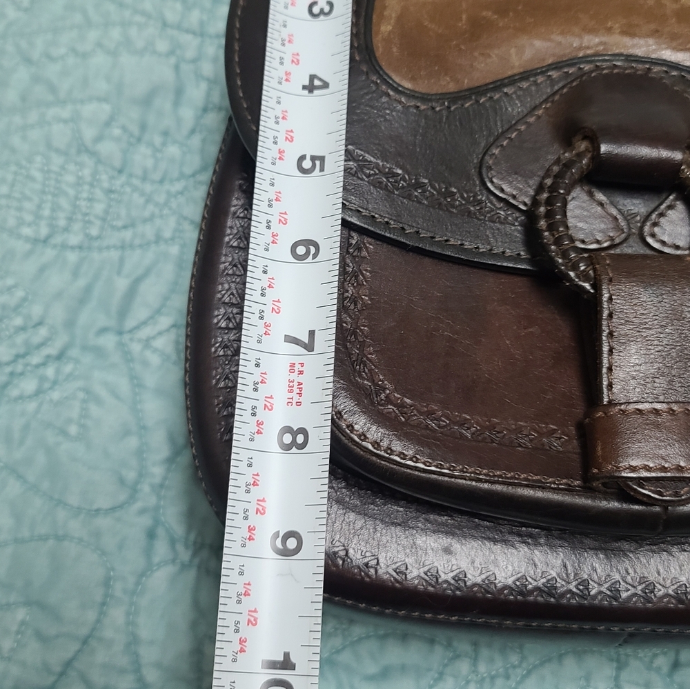 Brown and Tan Leather Saddle Bag Purse, Anna Del Sol, Crossbody Bag - Picture 14 of 14